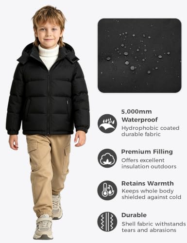 Image of wantdo Boys' Winter Coat Waterproof Puffer Jacket Parka with Removable Hood