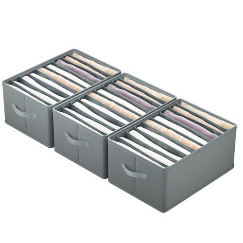 challego 3 Piece Wardrobe Organiser, Collapsible Wardrobe Organiser, Wardrobe Organiser with Handles, Underwear Organiser, Trouser Organiser (9 compartments)