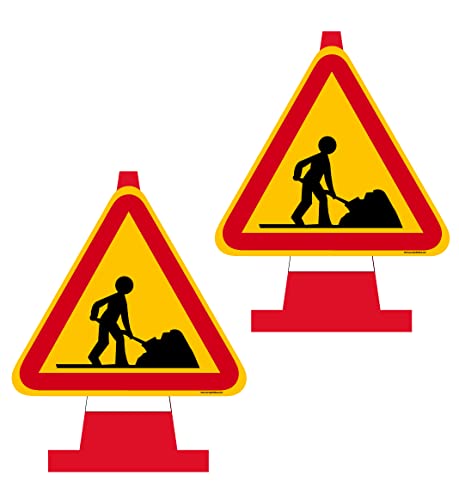 AUA SIGNALETIQUE -Lot de 2 Panneaux AK5 avec Sangles pour Cône- Travaux en Cours - Base 700 mm - PVC 5 mm - sans Cône