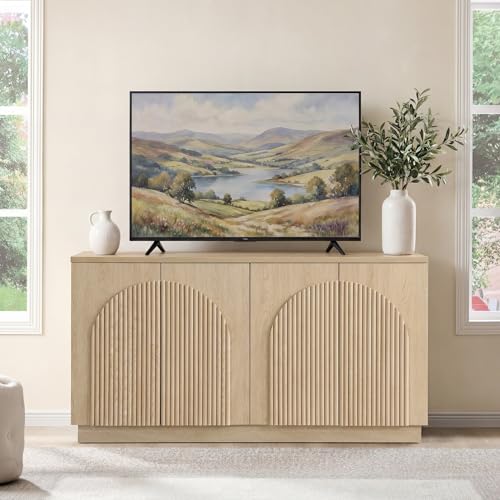 Yechen Fluted TV Stand with Arched Reeded Design Doors, Modern