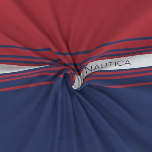 Image of NAUTICA Cotton King Bedsheet with 2 Pillow Covers -3pc Set (noridge) | 160TC | Super Soft Touch Stripe-red /Blue