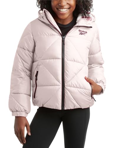 Reebok Girls Winter Coat - Heavyweight Quilted Sherpa Fur Lined Cropped Parka Puffer Jacket - Warm Winter Coats for Girls, Size 6X, Blush