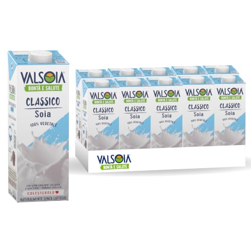 Valsoia - Bevanda Soia Gusto Classico, Box da 10 Tetra Brik da 1000 ml, 100% Vegetale, Senza Lattosio e Glutine, Fonte di Proteine Vegetali, Ideale anche per Vegani, Vegetariani e Celiaci