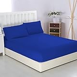 Charlottely Hues 1000 Thread Count Fitted Sheet - 100% Egyptian Cotton Long-Staple Breathable Sateen Weave All Around Elastic Fit Mattress Fit Upto 18Inch Deep Pocket Fitted Sheet - King (Royal Blue)