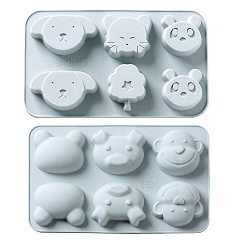 2 pièces Silicone Moules, 6 cavités Forêt Animal Séries Silicone Moluds pour Faire des gateaux, Chocolat, Biscuit, Glaçons, Gelée Pudding pour Complément...