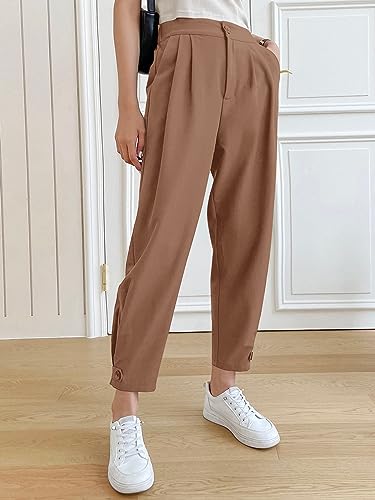 Cicy Bell Women Casual High Waisted Button Pencil Pants Work Office Straight Leg Dress Pants Fold Pleated Trousers3