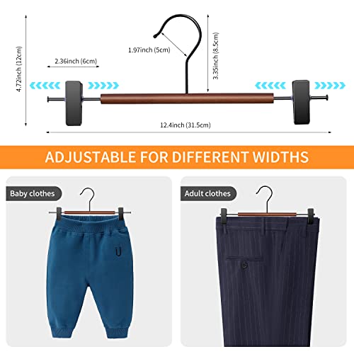 Bumodel 20Pack Wooden Pants Hangers With Non-Slip Clips Brown Heavy Duty Skirt Hangers Adjustable Clip Hangers For Pant,Jeans,Skirts,Slacks #TOP1