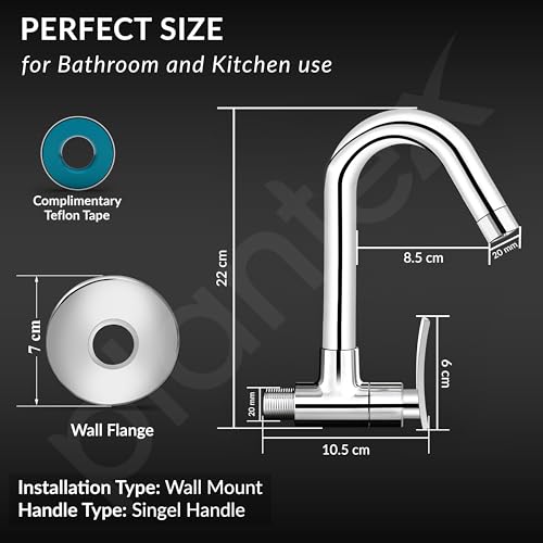 Image of Plantex Wall Mount Sink Tap for Kitchen Basin /Water Tap for Kitchen Sink with Wall Flange and Teflon Tape-7 Year Manufacturer's Warranty (APS-2152)