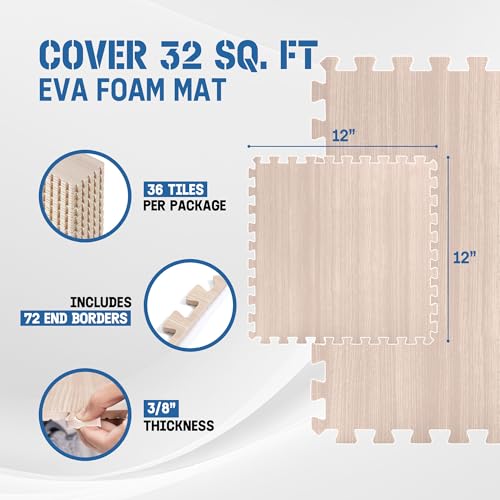 Image of Yes4All EVA Interlocking Mats, Puzzle Floor Tiles, Foam Floor Padding with Border for Furniture, Home Space, Living Room, Garage 11,22,32 SQFT