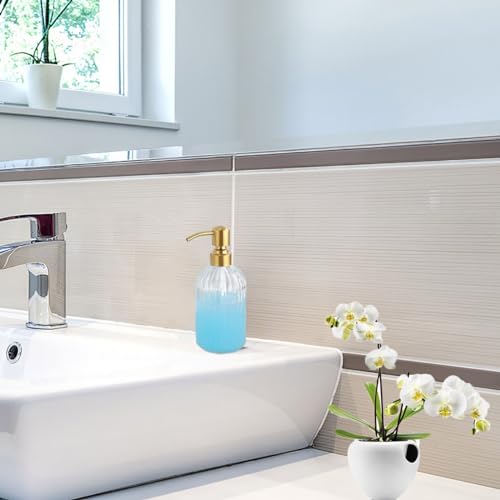 Image of Glass Soap Dispensers Brushed Gold, for Kitchen and Bathroom, Heavey Glass Bottle 15oz, Stainless Steel Head
