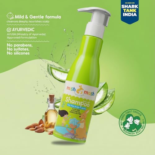 Image of Kids Shampoo - Tear Free Mild Shampoo for Kids | Sulphate & Paraben Free Vegan Ayurvedic Care with Aloe Vera, Almond Oil & Mango Butter | For Boys & Girls Ages 3-14 | 200 ml