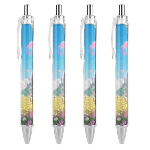 Lot de 4 stylos à bille rétractables fairyland à encre noire et prise super douce