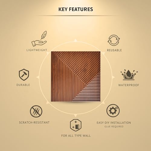 Image of Kayra Decor 3D PVC Wall Panels for Bedroom & Living Room |Fluted Design |Darkwood Color | 19.7 x 19.7 Inch | Pack of 18 | 48.42 Sq Ft