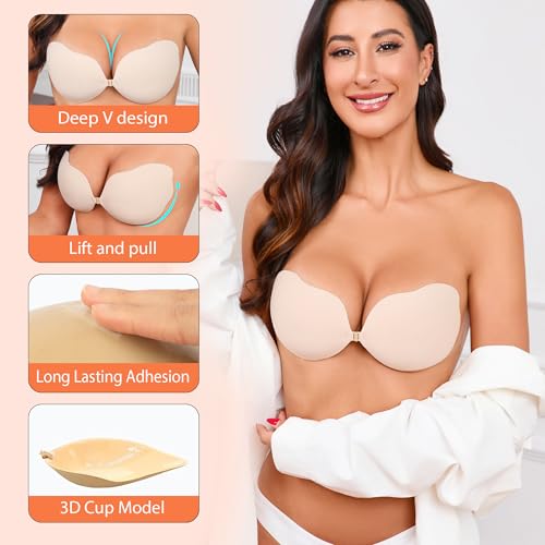 Hioffer Strapless Sticky Bra Push Up Invisible Backless Adhesive Bra Reusable Lift Bras for Women Wedding Dress3