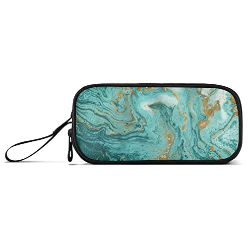 Image of senya Big Capacity Pencil Pen Case, Golden and Turquoise Marble Teal Pen Box for School Office College Multi-Purpose Pouch Holder Organizer Cosmetics Bag