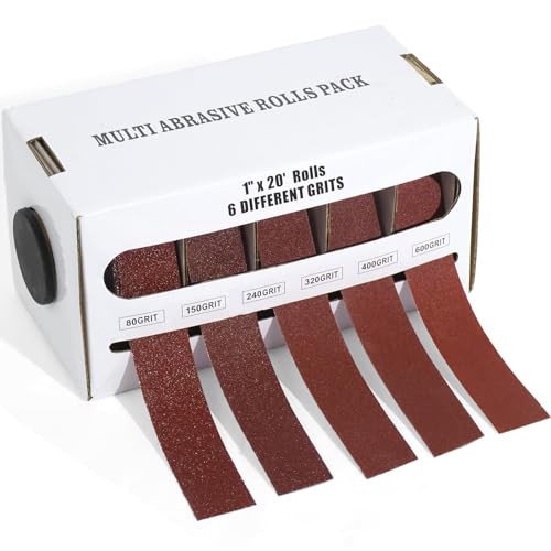 TayBong 6 Rolls Sandpaper Set 25mm x 6m Grit 1000 Sand Paper Pack for Wood Emery Cloth Wet and Dry Sandpaper for Woodworking Metal and Wood Turning Accessories