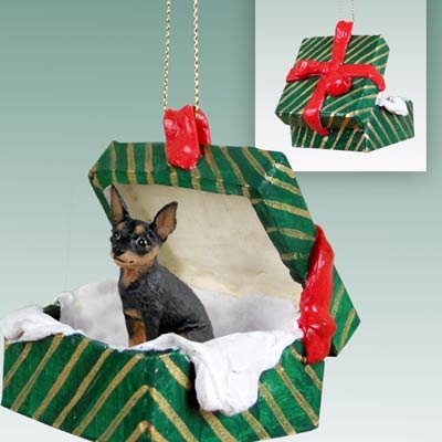 Conversation Concepts Miniature Pinscher Gift Box Christmas Ornament - Delightful, Tan-Black