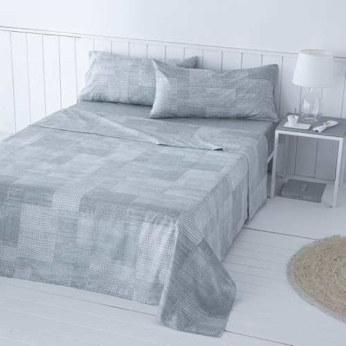 COTTON ARTean Juego de sabanas Sella Gris Cama de 200 x 190/200. Microfibra HIPOALERGENICA. Incluye sábana encimera + 2 Fundas de Almohada + sábana Bajera Ajustable Cama de 200
