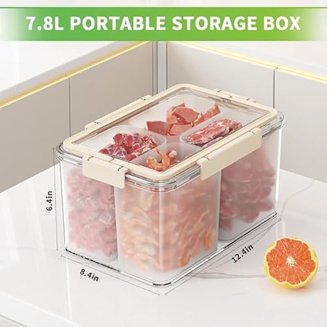 Fridge Organizer Divider, Fridge Organizer Ham and Cheese, with Lid and Handle, Clear Lunch Meats Container for Refrigerator, for Kitchen, School, Camping, 1pc (7.8L)