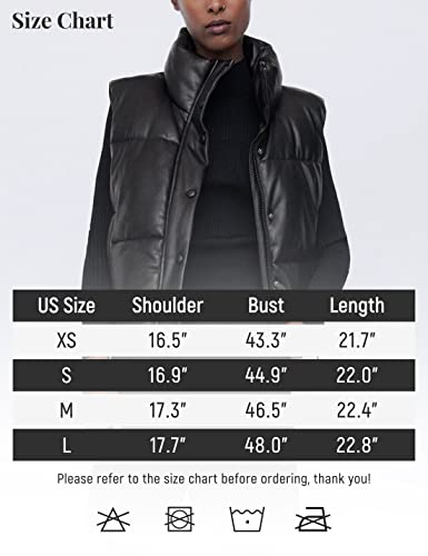 Zhiyouni Womens Faux Leather Sleeveless Puffer Vest Zipper Winter Padded Jacket Vest Gilet (Black-M) #TOP6