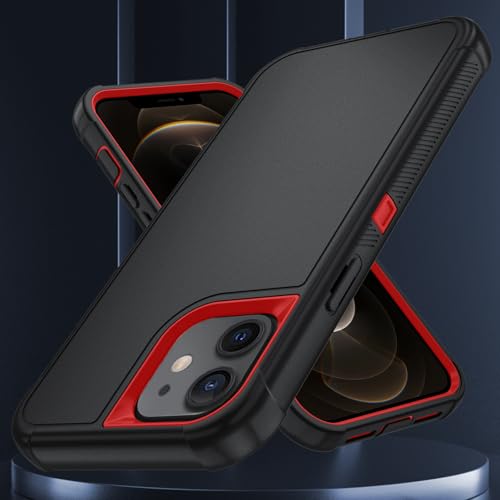 Image of SunStory Compatible with iPhone 12 /12 Pro Case with HD Screen Protector, 3-Layer Heavy Duty Full-Body Cover,3 in 1 Hybrid Protective Case for iPhone 12 /12 Pro 6.1 inch,BlackRed