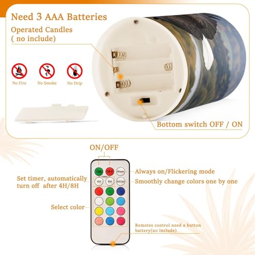 Image of Eagle Fly Sky Forest Flickering Flameless Candles LED Battery Operated with Remote Timer Pillar Candles for Home Birthday Wedding Christmas Decor, Set of 2