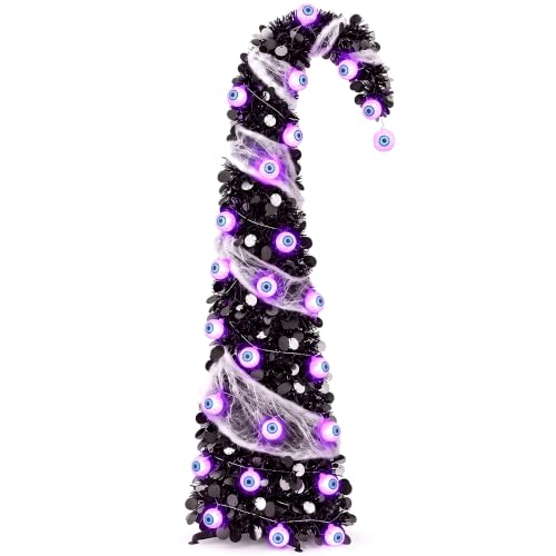 DTNESS 5FT Pop Up Halloween Tree with 35 Purple Eyeball Lights & Spider Web - image 8