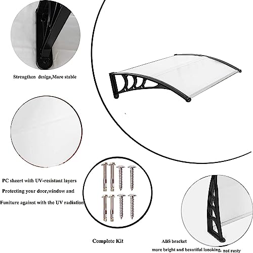 40" X 40" Window Door Canopy Awning Rain Shelter Outdoor Polycarbonate Front Door Patio Canopy Cover Uv Rain Snow Sunlight Protection One-Piece Hollow Sheet, White Canopy/Black Bracket #TOP4
