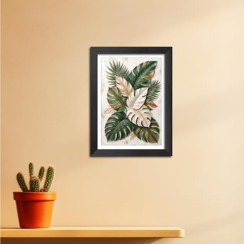 Image of TenorArts Monstera Plants Art 3D Clay Textured Digital Art Print Photo Frame, Modern Art Abstract Painting For Bedroom Living Room Home and Cafe Decor | Minimal Drawing Black Framed Posters for Decoration (9x12 inches) [CL-F06]