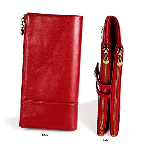 Leather Long Wallet for Women Zipper Closure Multi-purpose Design Red for Daily Use Shopping and Work Holds Cash Coins Bills and Keys3