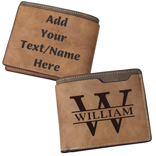 Custom Wallet for Men Personalized Wallet with Name & Text Dad Gifts Customized Leather Bifold Wallet Personalized Gifts for Husband Boyfriend Son Groomsmen Birthday Father's Gifts