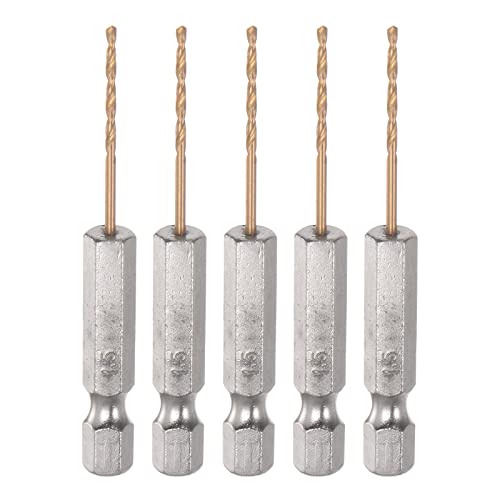 Image of sourcing map 5pcs 1/4" Hex Shank Drill Bits 1.5mm Titanium Drill Bits Set M35 High Speed Steel Twist Drill Bit 62mm Long Fully Ground for Wood, Stainless Steel, Metal, Plastic Plastic