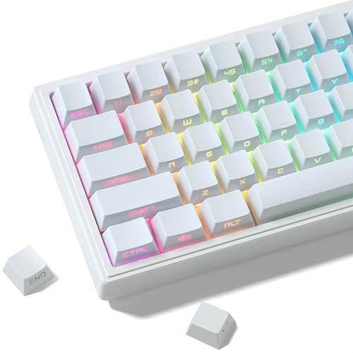 Image of dagaladoo White keycap Set,Shine Through keycaps 60 75 Percent, Japanese Style PBT Key caps,Double Shot Custom keycaps,OEM Profile Keyboard caps for Mechanical Keyboards