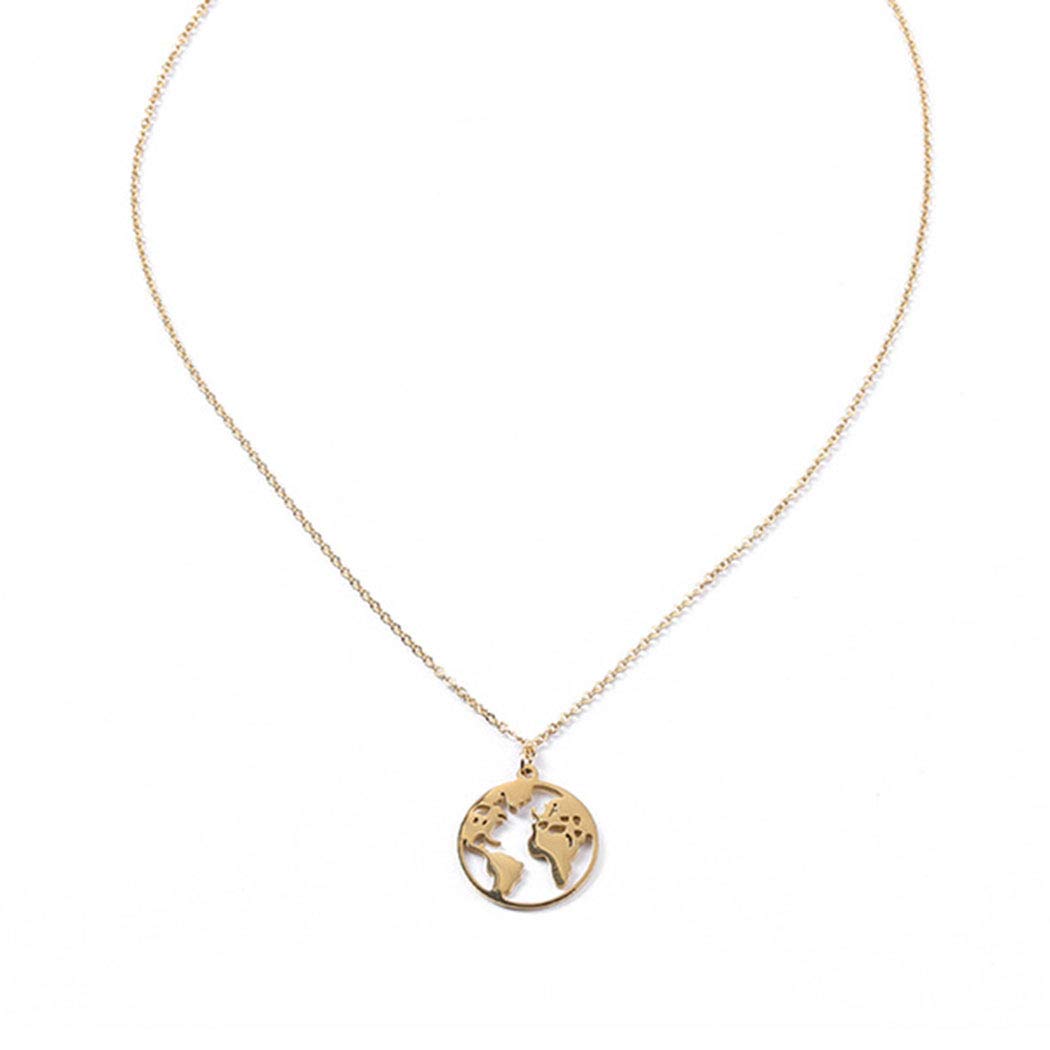 ShegirlWorld Map Necklace Geometric Earth Globe Hollow Necklace Charm Rose Gold Round Pendant Necklace for Women