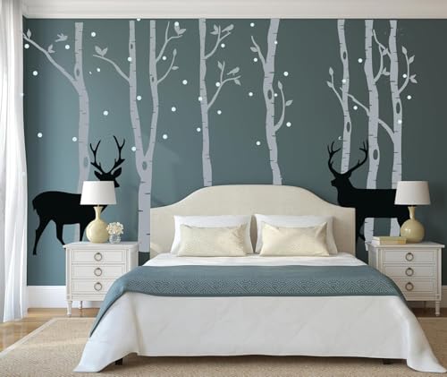 Vinilo decorativo bosque infantil - ciervo y abedul miniatura 2