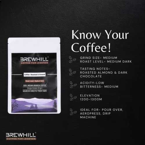 Image of Brewhill Coffee | Medium-Dark Roast (Ground Coffee) | Made with 100% Specialty Grade Arabica Coffee Beans, Bag (500)
