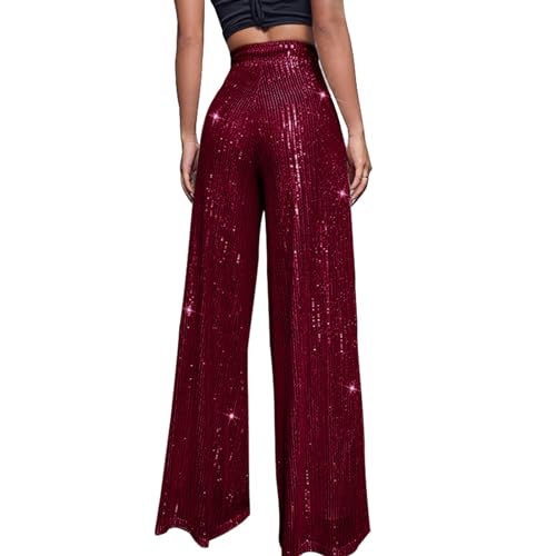Women Sequin Pants Sparkly Glitter High Waisted Wide Leg Flare Trousers Fashion Bottom Night Out Clubwear2