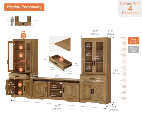 Image of WAMPAT Farmhouse Entertainment Center with Bookshelves for 75 inch TV
