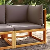 Keeushr Sofá de jardín esquinero de madera de acacia con mimbre y cojines para jardín, marco robusto y cómodo