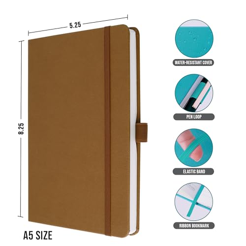 Image of Doodle Pack of 5 Personalized A5 Executive PU Leather Notebook Diary - Hard Bound Professional Office Notebook with Elastic Band, Ribbon Bookmark & Pen Loop | 160 Pages 80 GSM | Corporate & Personal Use - Brown