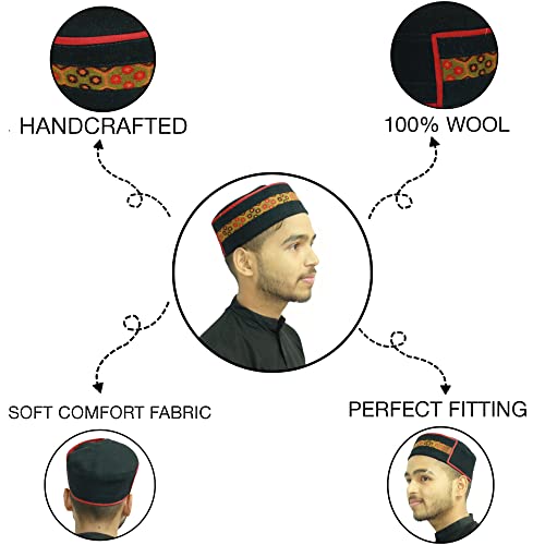 Image of Vastraa Fusion Himachali Topi for Men | Nepali Headwear | Traditional Kullu Cap | Pahadi Topi | Kashmiri Hat | Wool Handcrafted Ethnic Wear