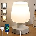 Oyxon Touch Bedside Table Lamp with 2 USB Ports, Dimmable Small Table Lamp for Bedroom & Living Room with White Opal Glass Lamp Shade & LED Bulb, Modern Nightstand & Desk Lamp