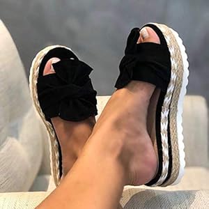 dames sleehak platform pantoffel, zomer strand voorkant strik knoop slip op sandalen, Bohemen mode casual vrije tijd brede breedte dikke bodem open teen comfortabele ademende antislip flip flop