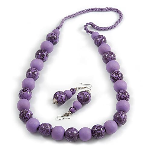 Set de collar y pendientes de cordón de madera morado un regalo original de diseño animal print