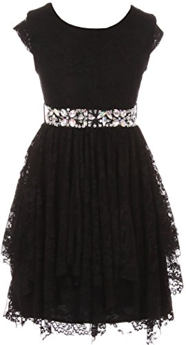 Big-Girls-Cap-Sleeve-Girls-Dress-Floral-Lace-Rhinestones-Waistband-Party-Flower-Girl-Dress-Black-8-J20KS95
