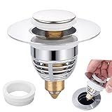 Pop up Abflussstopfen, Universal Edelstahl-Rückprall Kern Push-Typ, Messing Aufklappfilter, Waschbeckenstöpsel Sieb Mit 2 Dichtungen, für Spülbecken Badewanne Waschtisch