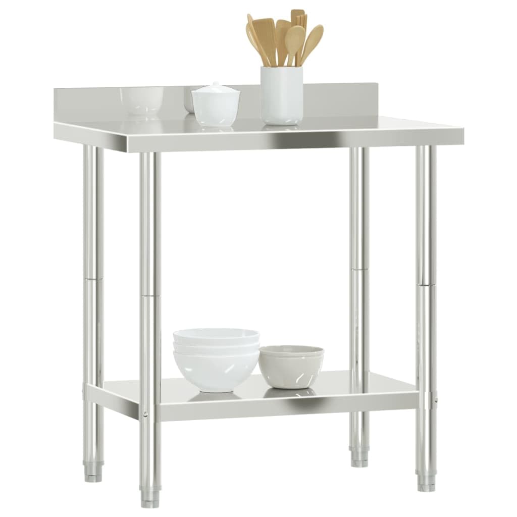 Tavolo da Lavoro in Acciaio Inox con Alzatina, 55x55x93 Cm, Ideale per Bar, Ristoranti, Scuole (82,5x55x93 cm)