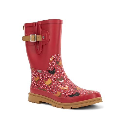 Image of Western Chief Women's Waterproof Mid Rain Boots | Ladies pull on mid rain boots with adjustable buckle, cushioned insole, and rubber outsole for wet weather and outdoor wear.