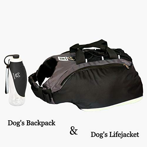 Bum's Pack Dog Backpacks, Luminous & Reflective Hiking Pack for Dogs, Water Bottle