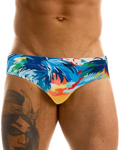 MIZOK Mens Sexy Prints Swim Briefs Hot Body Swimsuit Colorful Swimming Short
